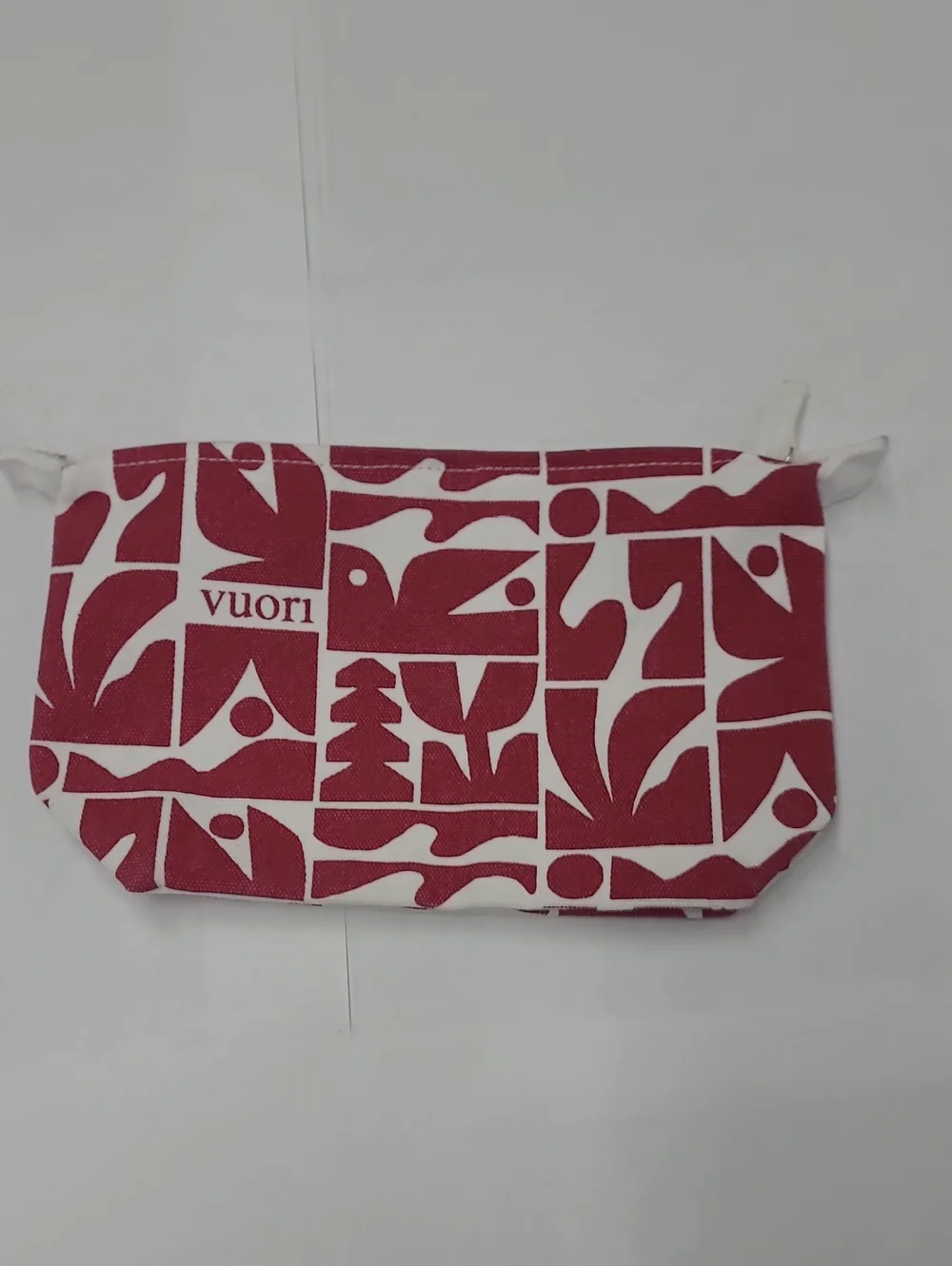 Vuori Red & White Printed Canvas Travel Makeup Pouch